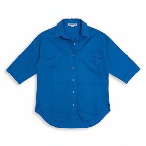 Averroe Blue Button‎ Down Shirt 3/4 Sleeve High Low Hem, Woman's Small RN 40787